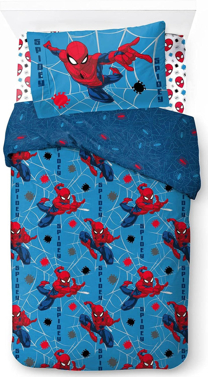 Lenjerie de pat pentru copii, personaje Disney, 100% bumbac Lenjerie de pat - copii Naty Shop Albastru - Spiderman 135X200/50X70 (3 Piece)