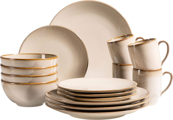 MÄSER 931736 Geschirr-Set Für 4 Personen Im Mediterranen Vintage-Look, 16-Teiliges Kombiservice in Sandigem Grau, Keramik, Sandgrau Seturi vesela masa Naty Shop Sandgrau