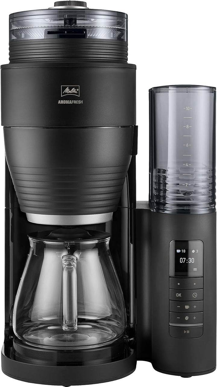 Melitta Aromafresh Therm Pro X - Espressor cu râșniță, espressor cu filtru și vas termic și rezervor de apă detașabil, pentru până la 8 cești de cafea, negru