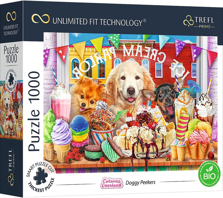 Trefl 26196 1500 elemente, carton cel mai gros, organic, ECO, Italia, apus de soare, divertisment pentru adulți și copii de la 12 ani, Uft-Puzzle Romantic Sunset: Vernazza, Liguria, Italia Puzzle Naty Shop Puzzle Cuteess Overload: Cățeluși Peekers 1000