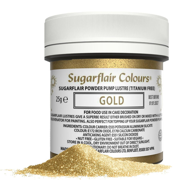 Sugarflair Pump Refill Gold - Pachet de reumplere pentru colorant alimentar spray cu pompă - 25 grame Coloranti Alimentari Naty Shop Default Title