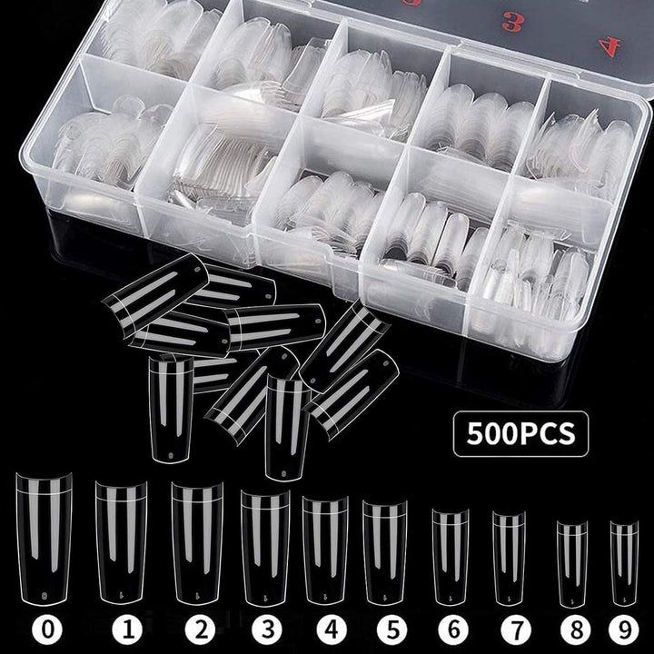 500 buc unghii false artificiale acrilice franceze naturale, sfaturi de artă cu cutie pentru femei și fete