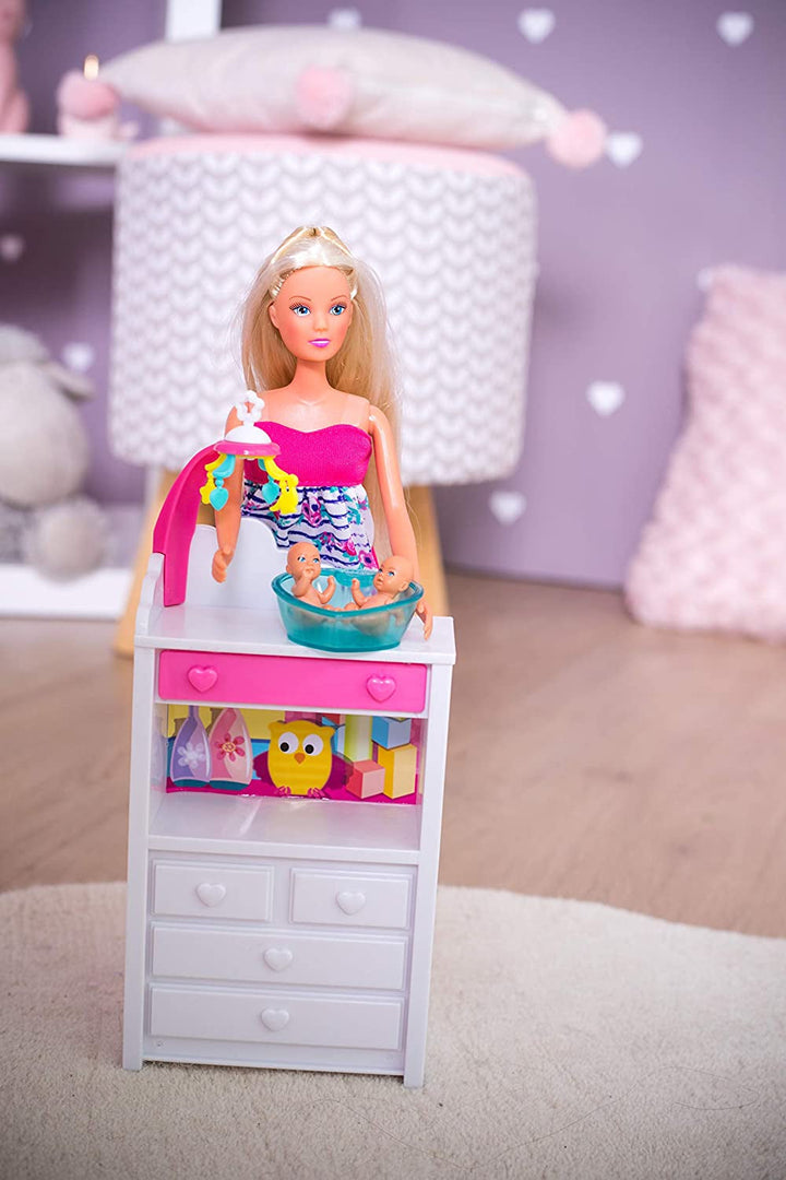 Simba 105733333 - Steffi Love Welcome Twins, Păpușă însărcinată, Cu gemeni, Cu masă de schimbat și cadă, Accesoriu, Păpușă de îmbrăcat, 29Cm, Pentru copii de la 3 ani în sus Papusi Naty Shop