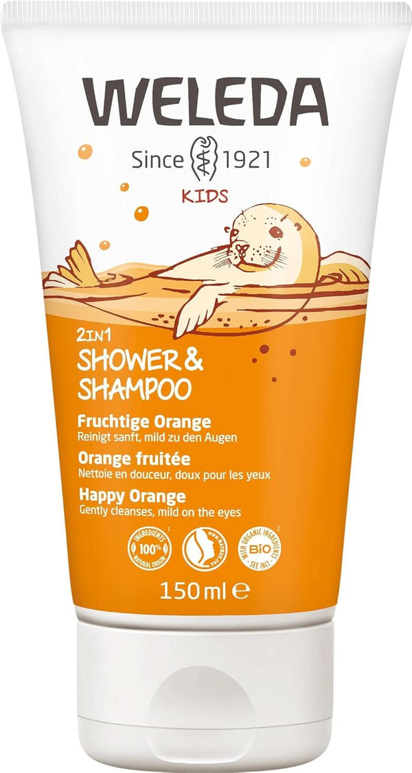 WELEDA Bio Kids 2-in-1 Șampon si Gel de duș, portocală, potrivit pentru copiii cu vârsta de la trei ani (1 x 150 ml) Mama si Copilul Naty Shop