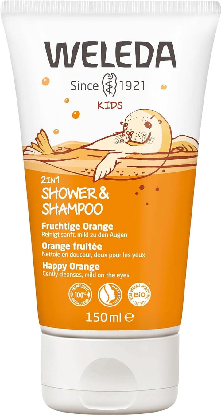 WELEDA Bio Kids 2-in-1 Șampon si Gel de duș, portocală, potrivit pentru copiii cu vârsta de la trei ani (1 x 150 ml) Mama si Copilul Naty Shop