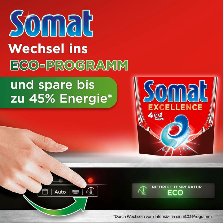 Somat Excellence 4In1 Caps (141 Caps), File pentru mașina de spălat vase cu dizolvare rapidă Detergenti Bucatarie Naty Shop