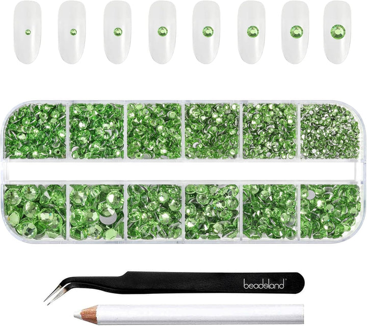 Beadsland 2500Pcs Glas Nailart Strasssteine Kristall Flatback Edelsteine Runde, ​​Für Handwerk Gemischt 8 Größen SS4 ~ SS30 Mit Picking Pinzette Und Stift (Kristall Weiss)
