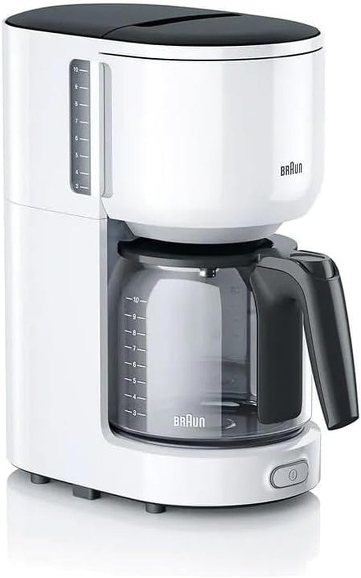 Espressor Braun Purease KF 3100 WH – Espressor cu filtru și carafă de sticlă pentru 10 cești de cafea, Espressor pentru o aromă unică, 1000 wați, Alb
