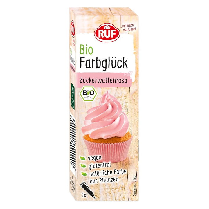 RUF Bio Lebensmittelfarbe Himmel-Blau, Mit Agavendicksaft Zum Einfärben Von Zucker-Glasuren & Für Ausgefallene Torten, Glutenfrei & Vegan, 1 X 25G Coloranti Alimentari Naty Shop 25 G (1Er Pack) Zuckerwatte-Rosa