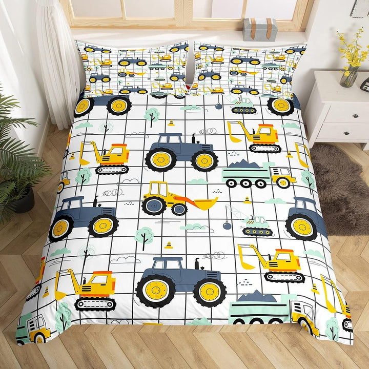 Jungen Cartoon Auto Bettwäsche Set 135X200,Kinder Bau Fahrzeuge Tröster Abdeckung Für Kind Kleinkind Teens,Dinosaurier Bettbezug,Traktor Maschinerie Bagger Bettdecke Abdeckung,Lkw Autos Bettwäsche Naty Shop Multi 13 200*200+80*80*2