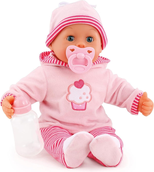 Păpușă First Words cu ochi adormiți, vorbește 24 de sunete de bebeluș, cu păpușă și biberon, 38 cm, roz/stripes Papusi Naty Shop Singur