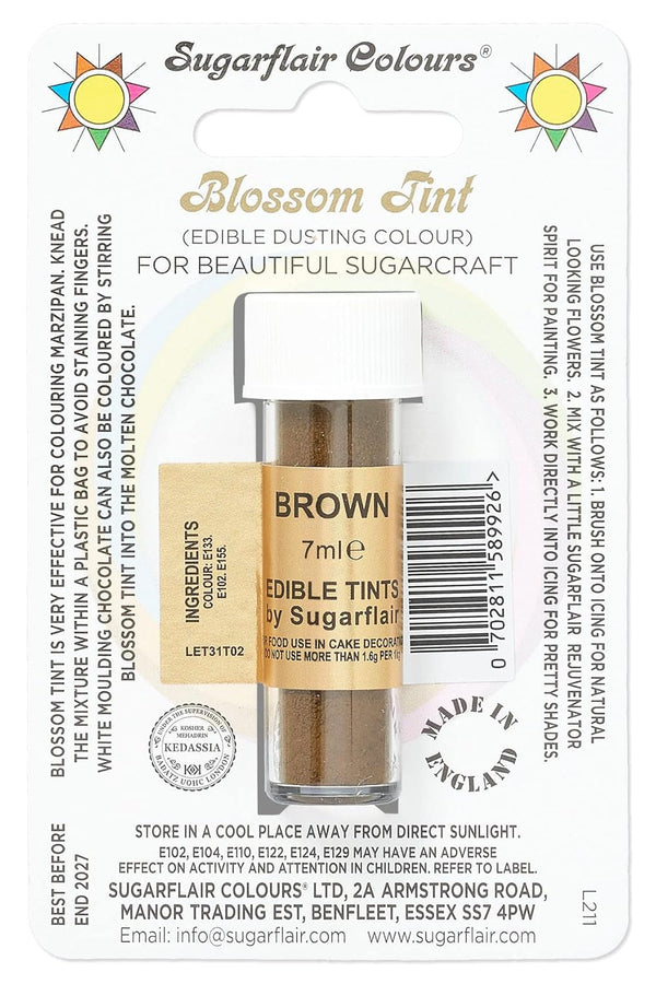 Sugarflair Blossom Tint Dusting Lebensmittelfarbe Pulver Brown - Lebensmittel Farbe Pulver Zur Dekorationen Farbzuckerpaste, Fondant, Zuckerguss, Schokolade, Buttercreme, Macarons - 7Ml Coloranti Alimentari Naty Shop Default Title