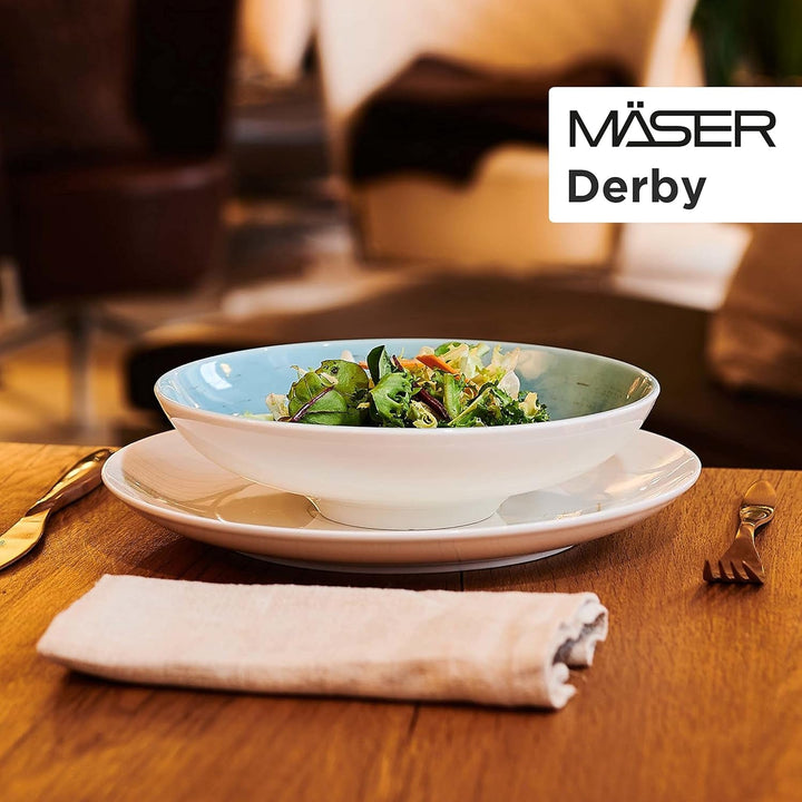 MÄSER 931605 Serie Derby Premium Tafelservice Für 6 Personen in Gastronomie-Qualität, 12-Teiliges Modernes Teller Set Mit Handpinseleffekt, Weiß, Durable Porzellan Seturi vesela masa Naty Shop