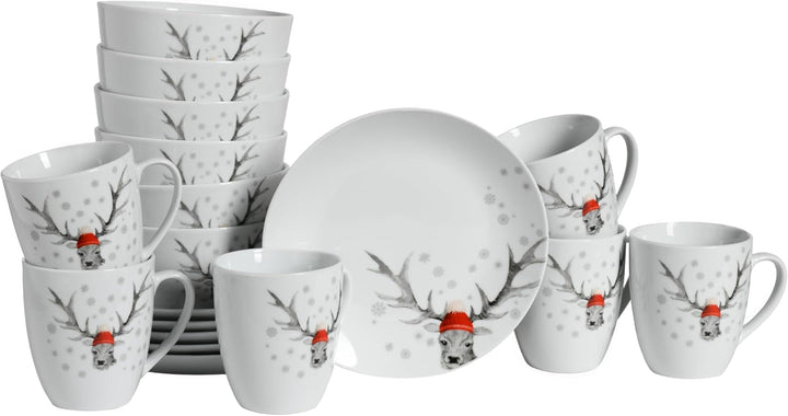 Creatable, 21498, Serie Luna Hirsch, 18-Teiliges Geschirrset Für 6 Personen, Frühstücksset Aus Porzellan, Spülmaschinen- Und Mikrowellengeeignet, Qualitätsproduktion Seturi vesela masa Naty Shop Frühstücksset 18-Tlg