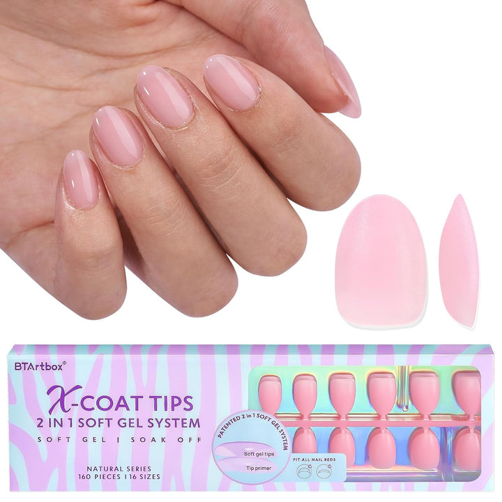 Btartbox Unghii Extra Scurte cu Gel Moale, Acoperire Completă, Tipuri de Unghii Scurte cu Formă de Migdale, 160 Bucăți, Unghii Artificiale XCOATTIPS PRE-PROIECTATE, Tipuri de Unghii Scurte cu Formă de Migdale pentru Extensii de Unghii