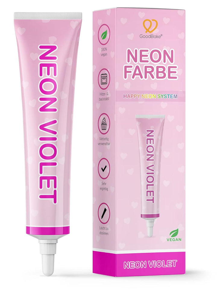 Goodbake Neonlebensmittelfarben 6 Farben Set – Intensive Lebensmittelfarbe – Lebensmittelfarbpaste – Zum Einfärben Von Torten, Fondant, Buttercreme Uvm. – 100% Vegan Naty Shop Neon Violett