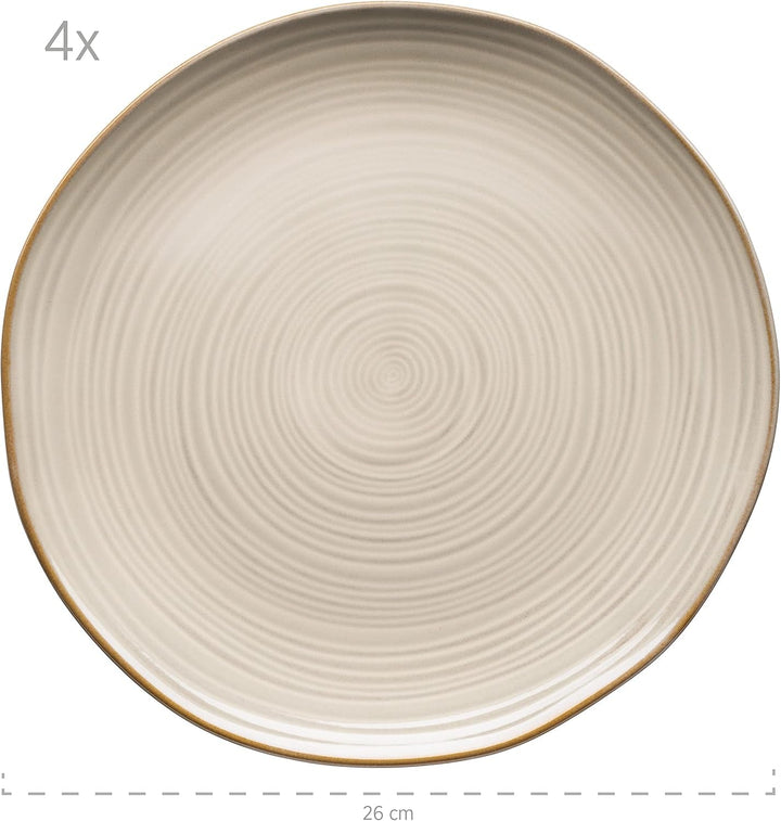 MÄSER 931371 Serie Nottingham Vintage Teller-Set Für 4 Personen, 8-Teiliges Tafelservice Mit Speiseteller Und Suppenteller Im Unregelmäßig Runden Retro Look, Steinzeug, Beige Seturi vesela masa Naty Shop