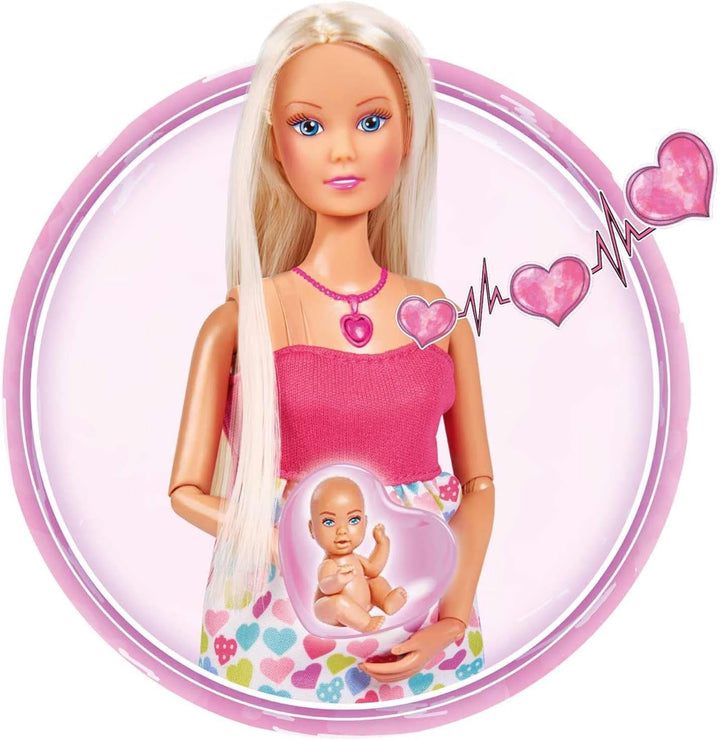Simba 105733480 - Steffi Love Baby Backpack, păpușă gravidă cu bebeluș și sunete grozave, accesorii pentru bebeluși și suport pentru bebeluși, roz Papusi Naty Shop