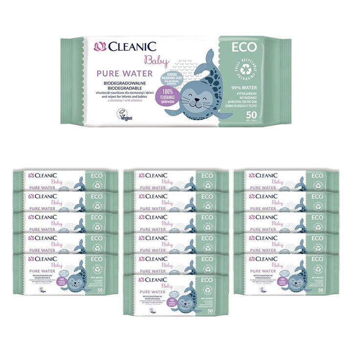 Baby Eco Șervețele umede cu apă pură pentru copii și sugari - 99% Ige compoziție pe bază de apă - alantoină - fără parfum - spălabile - pentru piele sensibilă Servetele Umede Bebelusi Naty Shop 16 x 50 servetele