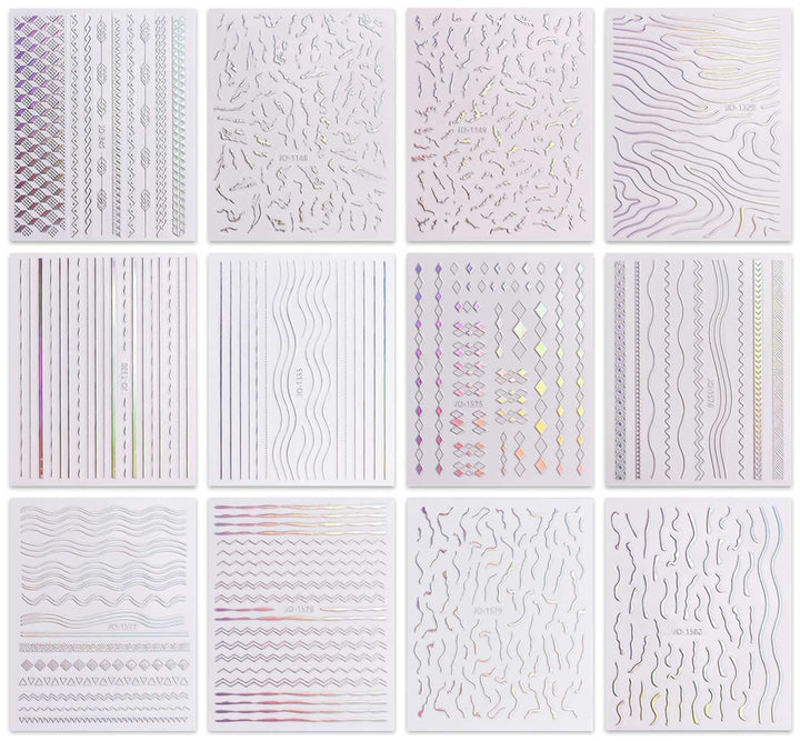 JMEOWIO Nagelsticker Aurora 12 Blatt Nail Art Sticker Selbstklebend Nagelaufkleber Holografisch Dekoration Nageldesign Zubehör