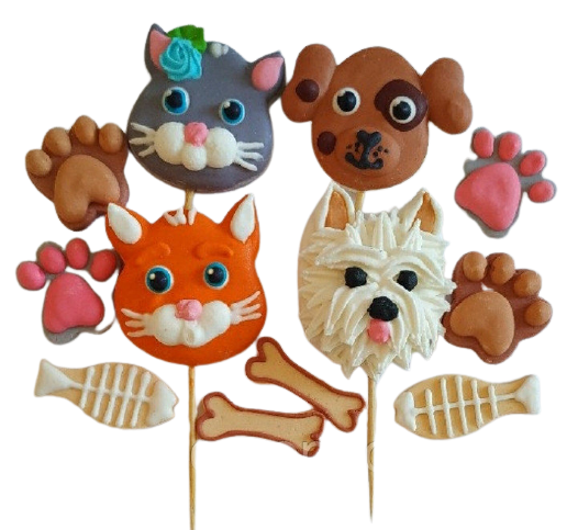 Set 12 decoratiuni comestibile din pasta de zahar, Pisicute si Catelusi Nati Shop