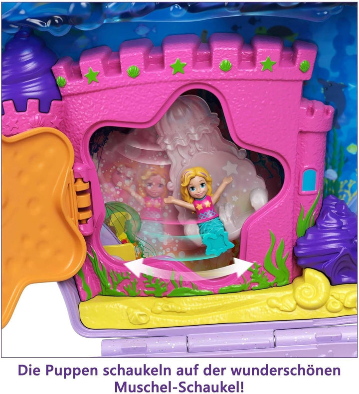 Sicriu Polly Pocket, sac de cochilie pentru înfășurat în jurul temei subacvatice, cu 2 păpuși și 1 submarin, jucărie sirenă Polly Pocket, jucărie de la 4 ani, GNH11 Papusi Naty Shop
