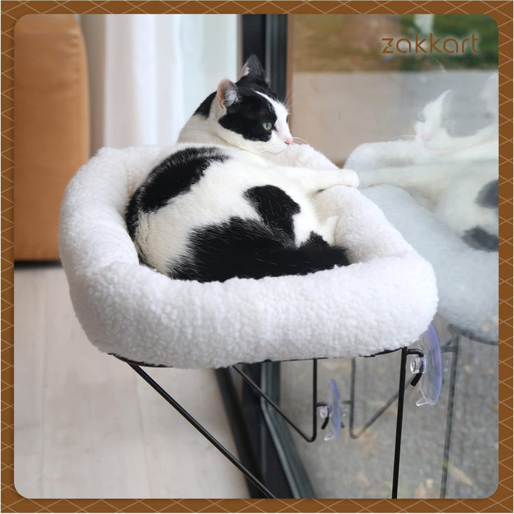Șezlong pentru pisici - complet metalic, cu suport de jos - cu pat mare confortabil pentru animale de companie - hamac de fereastră pentru pisici și pisoi de talie mare - ideal pentru bronzare, moțăi și bucuria de priveliște (alb)