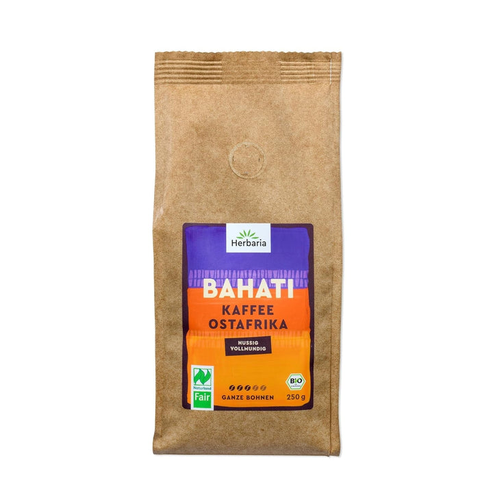 Herbaria MAKEDA Organic Espresso Whole Beans 1Kg - Naturland Fair Certified din Africa de Est - Arome prăjite cu cacao și note de lemn de stejar - boabe de cafea organice perfecte pentru filtre portabile și mașini automate de cafea Cafea Naty Shop Boabe intregi Bahati 250 grame Cafea