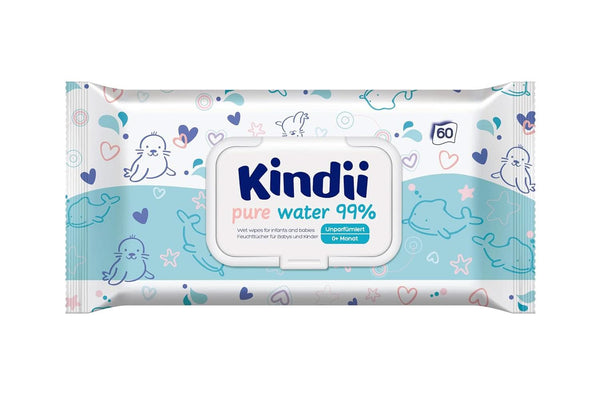 Kindii Șervețele umede pentru bebeluși și copii - Alantoină - Fără parfum - Testat dermatologic - Pentru piele sensibilă Servetele Umede Bebelusi Naty Shop Pe bază de apă 60 servetele