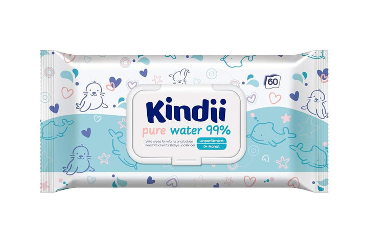 Kindii Șervețele umede pentru bebeluși și copii - Alantoină - Fără parfum - Testat dermatologic - Pentru piele sensibilă Servetele Umede Bebelusi Naty Shop Pe bază de apă 60 servetele