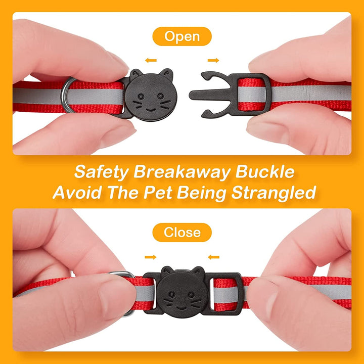 Zgardă reflectorizantă pentru pisici, 8 piese, cu etichete cu nume și adresă, zgardă pentru pisici cu încuietoare de siguranță, zgardă reglabilă pentru pisoi (6''-9''), accesorii personalizate pentru animale de companie