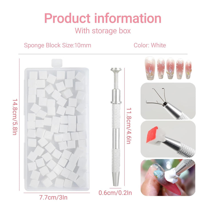 Nägel Selber Machen ，Nageldesign-Hilfsmittel，100 Stück Nail Art Schwämme Mit Metallgreifer, Schwammpinsel & Sponge Brush Applikator Für Gradient Nail Art Designs