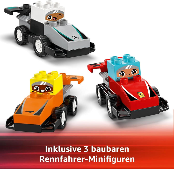 LEGO DUPLO Town F1 Team Race Cars With Racers, jucărie de construit pentru întreaga familie, experiență de joacă imaginativă, cadou de ziua de naștere pentru copii mici, băieți și fete de la 2 ani 10445 Seturi de constructie Besuche den LEGO-Store