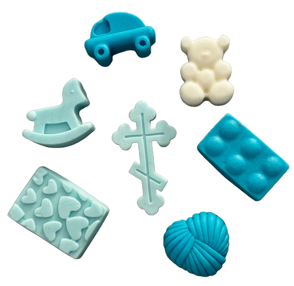 Set 7 decoratiuni comestibile din pasta de zahar, Botez Decoratiuni din Pasta de Zahar Nati Shop