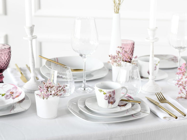 Creatable, 22536, Serie Square Orchidee, 62-Teiliges Geschirrset Für 6 Personen, Kombiservice Aus Porzellan, Spülmaschinen- Und Mikrowellengeeignet, Qualitätsproduktion Seturi vesela masa Naty Shop