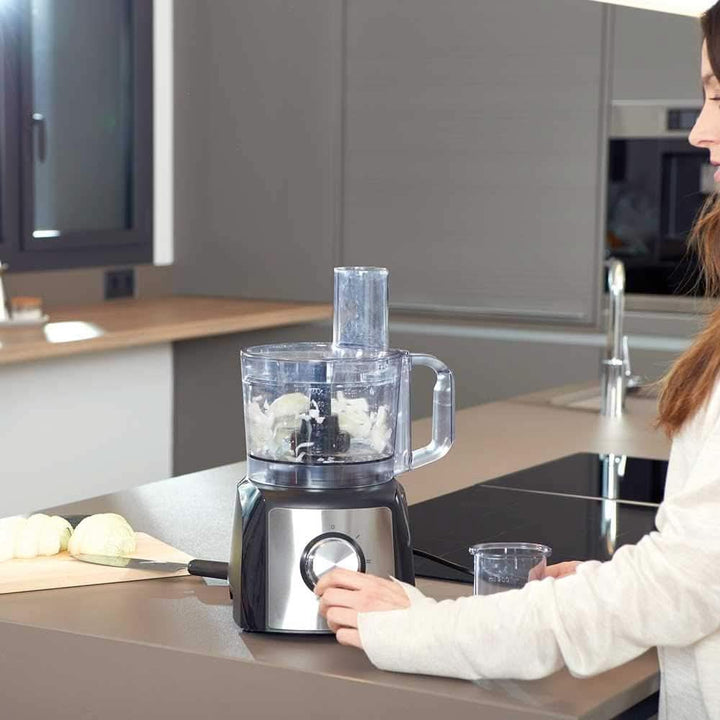 Black+Decker BXFPA1200E - Küchenmaschine 1.200W, Behälter 1,5L, 2 Geschwindigkeiten/Turbo-Funktion, +8 Zubehörteile, Anti-Fingerprint-Edelstahloberflächen, Klingen Und Scheiben Aus Edelstahl; Bpa-Frei Mama si Copilul Naty Shop