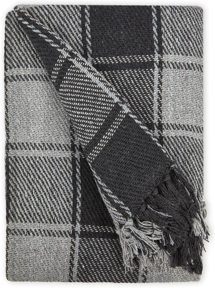 Frisco throw, Bumbac reciclat, Tradițional, Cu carouri, Pentru scaun, canapea, canapea, arunca, pătură, Antracit, 127 X 152 Cm Paturi si Cuverturi Emma Barclay