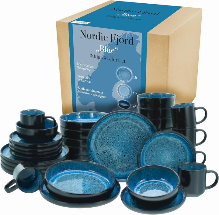 Creatable, 20166, Serie Nordic Fjord Green, 16-Teiliges Geschirrset Für 4 Personen, Kombiservice Aus Steinzeug, Spülmaschinen- Und Mikrowellengeeignet, Qualitätsproduktion Seturi vesela masa Naty Shop Blau Kombiservice 30 Tlg