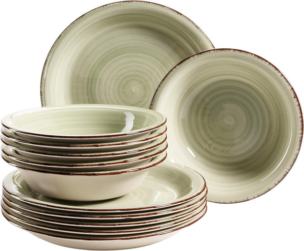MÄSER set de farfurii pentru 6 persoane cu aspect vintage modern, serviciu de masă din 12 piese, pictat manual, verde, gresie, verde măsliniu (Bel Tempo II) Seturi vesela masa Naty Shop Default Title