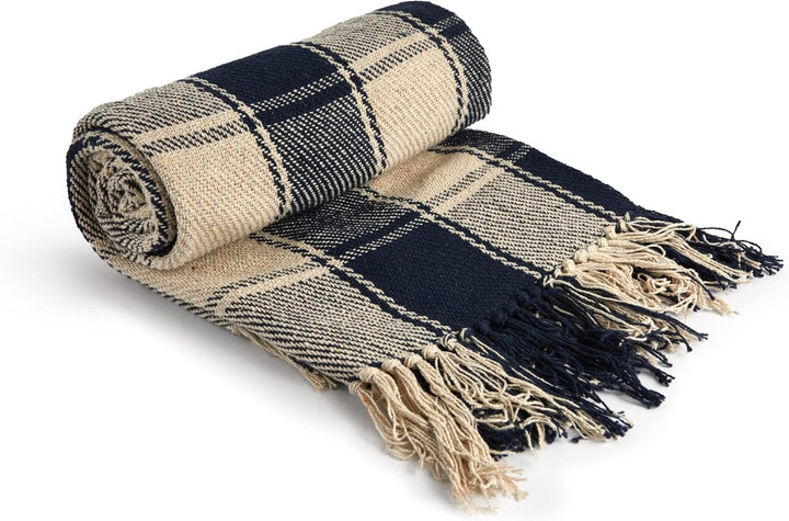 Frisco throw, Bumbac reciclat, Tradițional, Cu carouri, Pentru scaun, canapea, canapea, arunca, pătură, Antracit, 127 X 152 Cm Paturi si Cuverturi Emma Barclay Albastru marin 50X60" (127X152Cm)