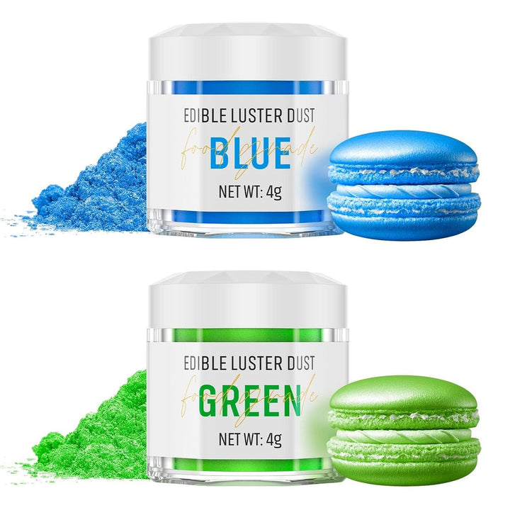 Glitter (sclipici) comestibil, pudra, set 2 culori, diverse nuante, 2 x 4 grame Coloranti Alimentari Naty Shop Albastru + Verde