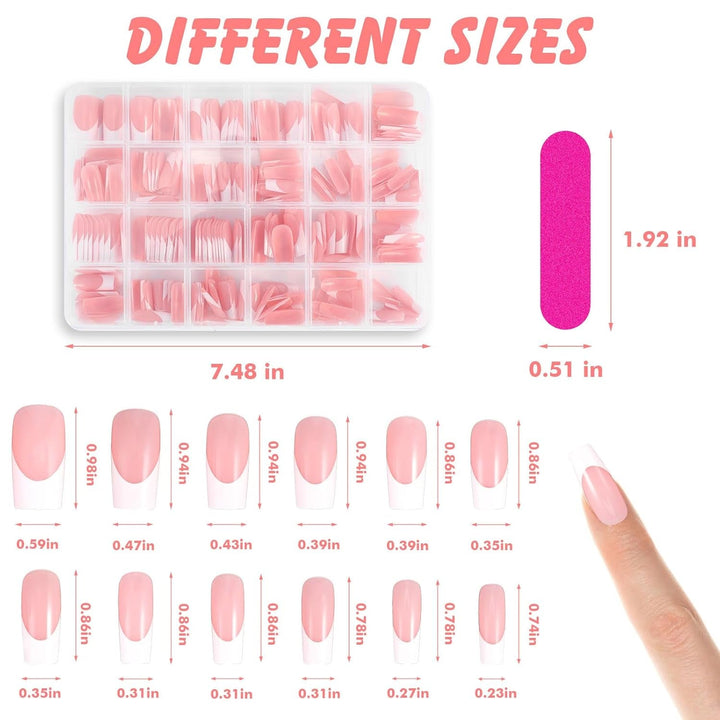 360 de bucăți unghii artificiale unghii franțuzești unghii false dreptunghiulare medii unghii false unghii false naturale DIY vârfuri de unghii false cu pilă de unghii presare pe unghii artificiale pentru doamne și femei