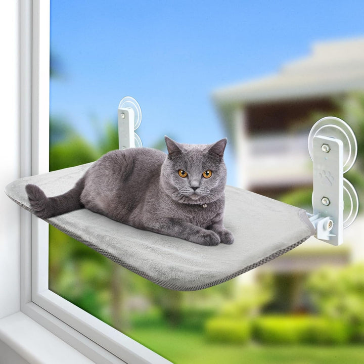 GUUSII HOME Șezlong pentru pisici, hamac, scaune pentru fereastră, pat pentru pisici, hamac pliabil pentru pisici, hamac pentru fereastră, șezlong pentru pisici, pat agățat pentru pisici cu ventuze puternice (bej, L)