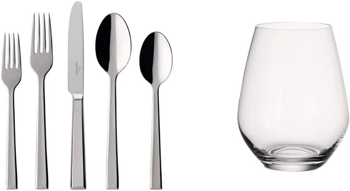 Villeroy & Boch - Set de tacâmuri din otel inoxidabil Victor, 30 piese pentru 6 persoane Bucatarie Naty Shop Pachet cu set Pahare de Apa 30 piese