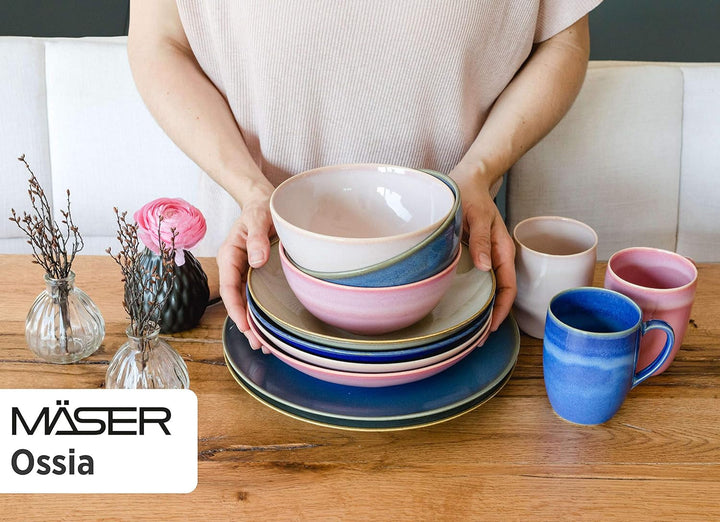 MÄSER 931736 Geschirr-Set Für 4 Personen Im Mediterranen Vintage-Look, 16-Teiliges Kombiservice in Sandigem Grau, Keramik, Sandgrau Seturi vesela masa Naty Shop