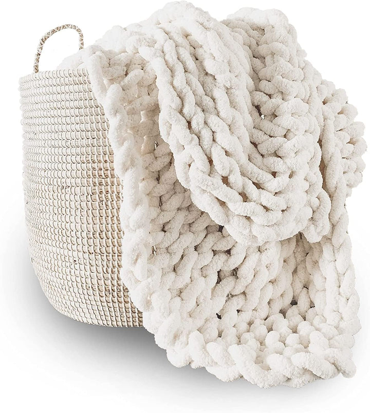 Chunky pătură tricotate, arunca, 100% mână tricotate cu jumbo chenille fire (127 X 152.4 Cm, gri liliac) Paturi si Cuverturi Adyrescia Alb crem 60 "X80"