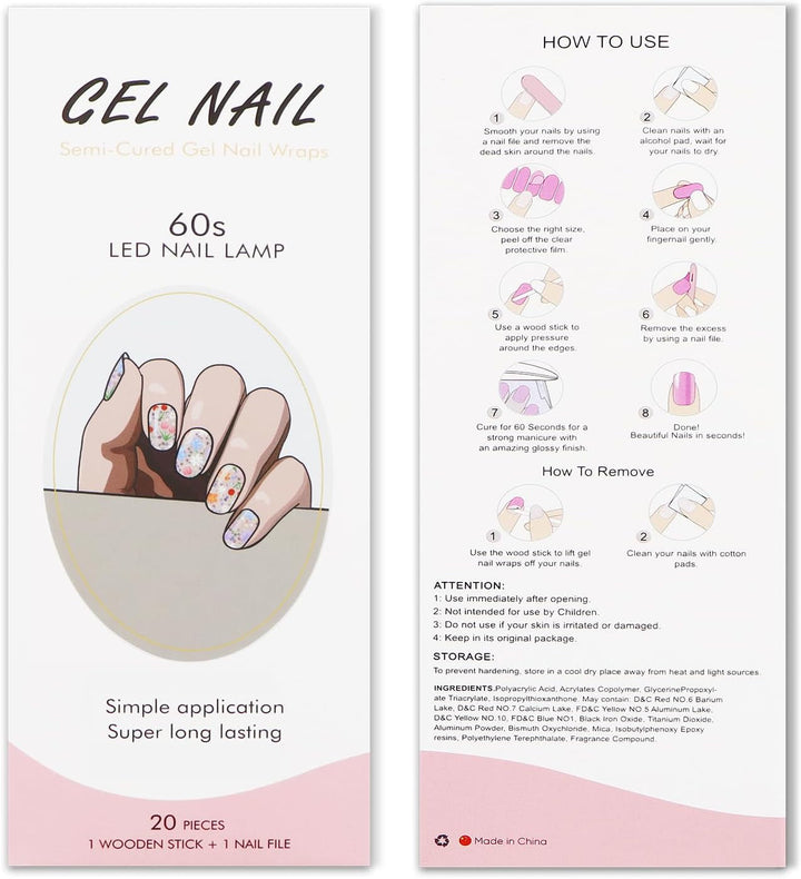 JMEOWIO Nagelfolie UV Härtend Bunter Blumenglitzer UV Gel Nail Strips Nagelsticker Nagelaufkleber Nail Art Dekoration Nageldesign Zubehör