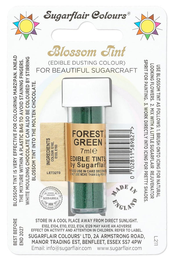Sugarflair Blossom Tint Dusting Lebensmittelfarbe Pulver Forest Green - Lebensmittel Farbe Pulver Zur Dekorationen Farbzuckerpaste, Fondant, Zuckerguss, Schokolade, Buttercreme, Macarons - 7Ml Coloranti Alimentari Naty Shop Default Title