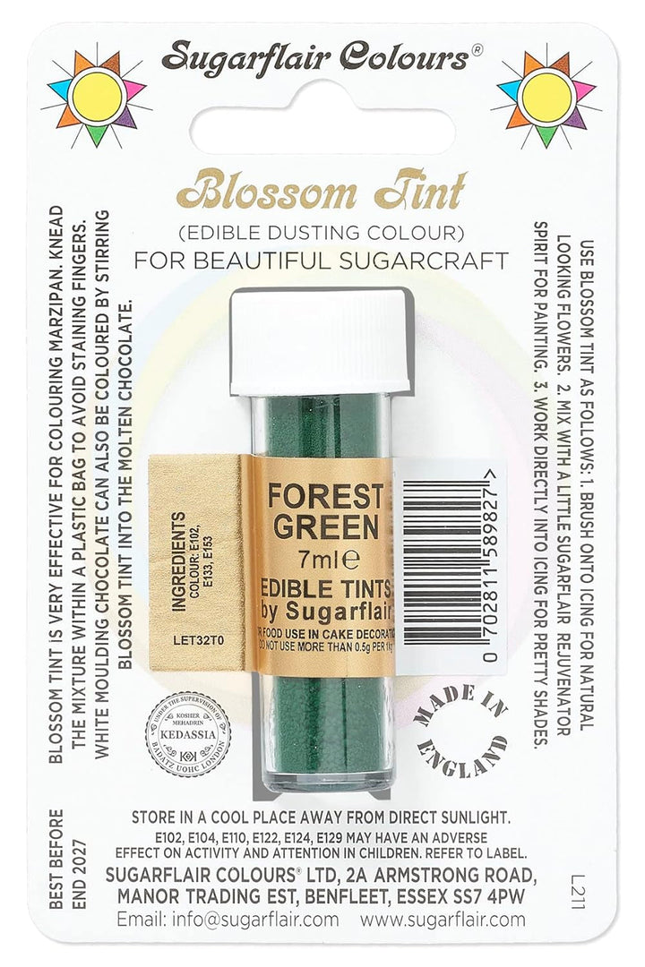 Sugarflair Blossom Tint Dusting Lebensmittelfarbe Pulver Forest Green - Lebensmittel Farbe Pulver Zur Dekorationen Farbzuckerpaste, Fondant, Zuckerguss, Schokolade, Buttercreme, Macarons - 7Ml Coloranti Alimentari Naty Shop Default Title