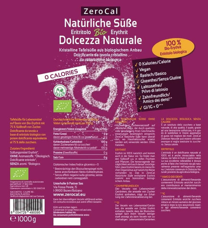 Zerocal - Eritritol organic 1KG Indulcitori Naty Shop
